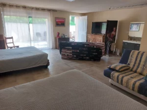 Vue sur les lits de la chambre des domaines de la plume