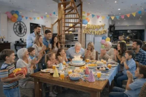 Une grande famille célèbre un anniversaire au domaine de la plume proche de lyon